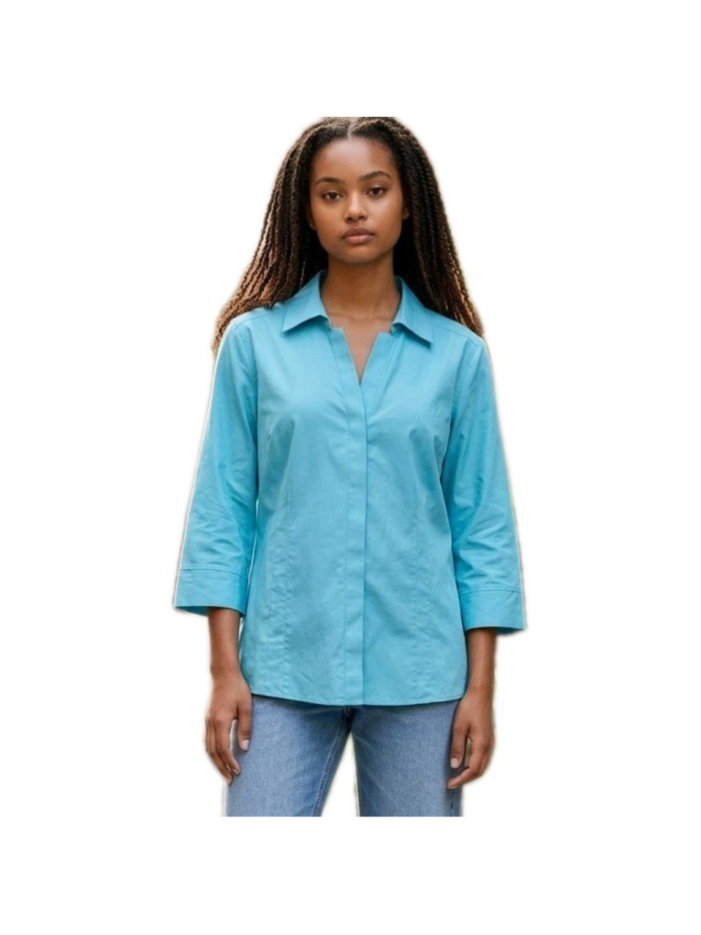 FOXCROFT Women's 100% Cotton Heritage Non-Iron 3/4 Sleeves Shirt Size 18W